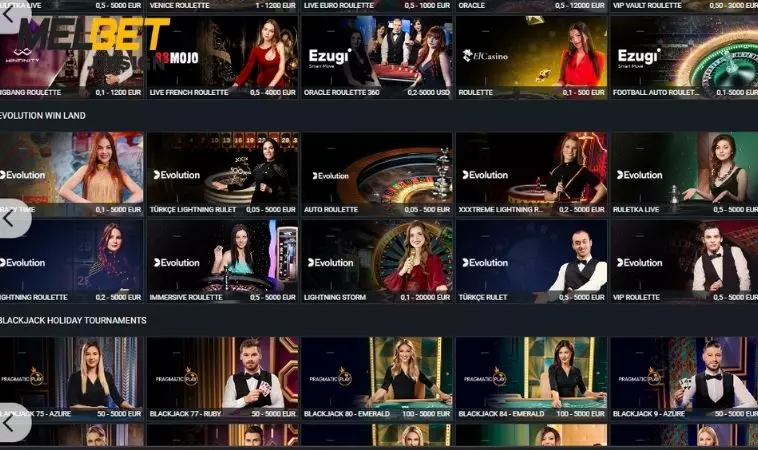 Kho tàng game tại Live Casino MELBET